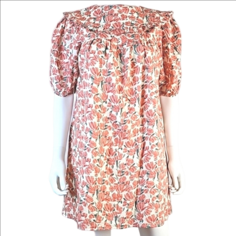 NWT Moodie Textured Cotton Coral Floral Print Ruffle Bib Collar Babydoll… - Picture 2 of 16